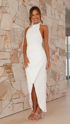 Maelis | Robe Midi Plissée À Encolure Haute