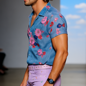 Lance | Chemise Florale Vintage à Manches Courtes pour Homme