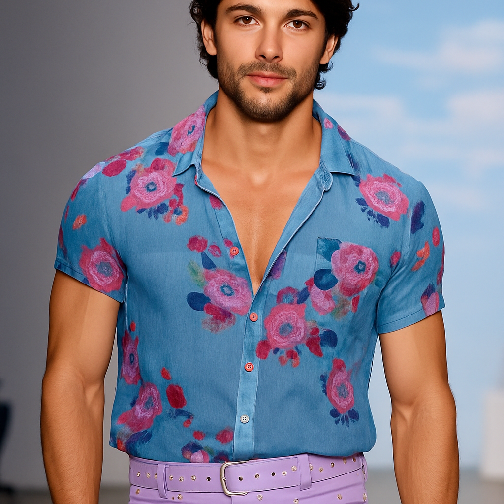Lance | Chemise Florale Vintage à Manches Courtes pour Homme