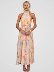 Marisse | Robe Évasée En Chiffon À Imprimé Aquarelle Et Col Halter